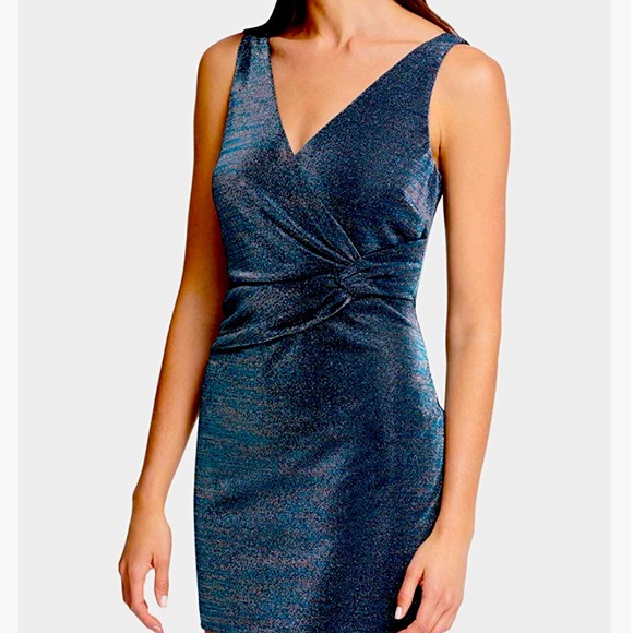 Guess Women’s Beautiful Teal Glitter V-Neck Dress - Picture 7 of 7